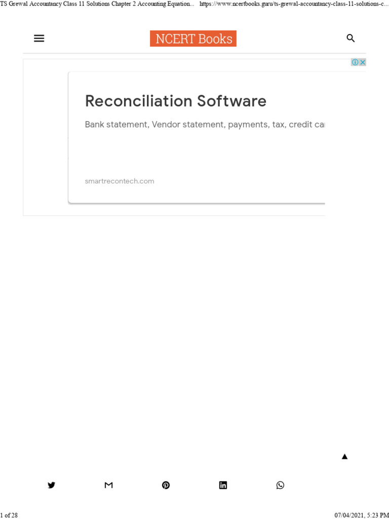TS Grewal Accountancy Class 11 Solutions Chapter 2 Accounting Equation ...