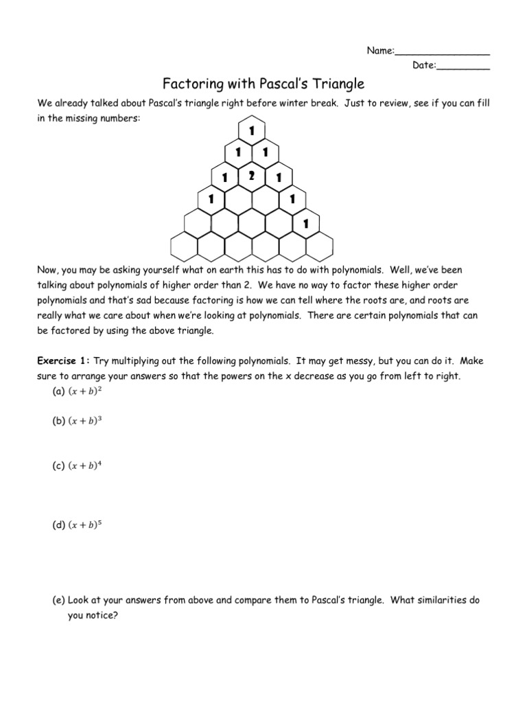 Factoring With Pascal S Triangle Factorization Polynomial