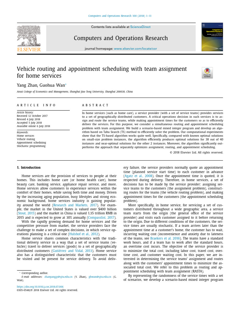 Vehicle Routing and Appointment Scheduling With | PDF | Applied Mathematics