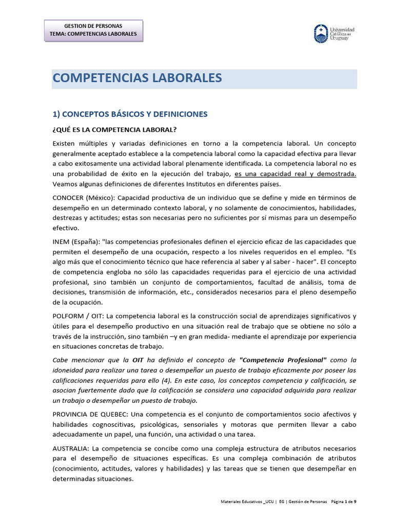 Definición y Claves de Competencias Laborales | PDF | Función ...