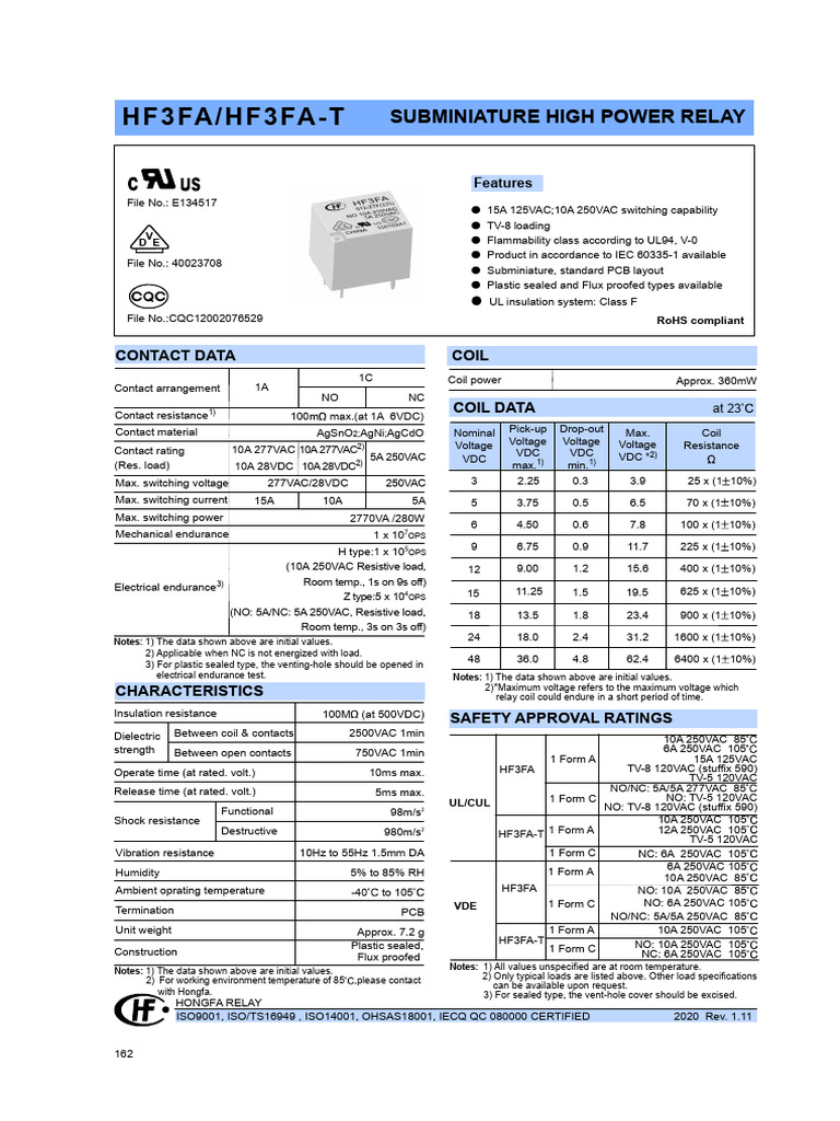 Hf3fa 012-HTF | PDF | Relay | Resistor