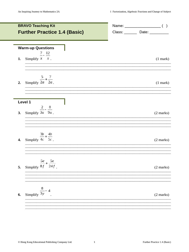 Factorization and Algebraic Fractions Practice | PDF | Mathematics ...