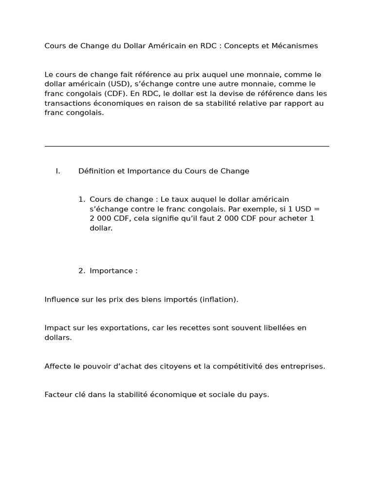 Cours de Change USD/CDF en RDC | PDF | Taux de change | Inflation