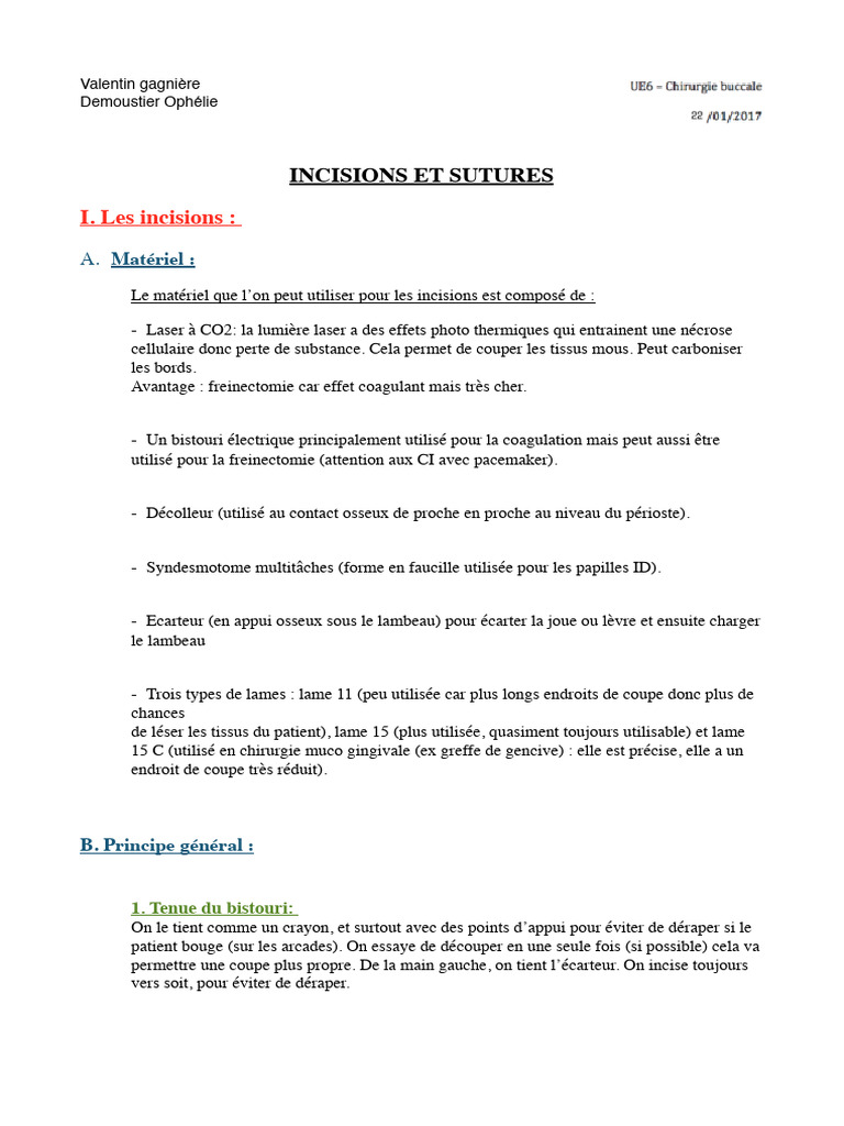 Types d'incisions et sutures chirurgicales | PDF | Suture (médecine ...