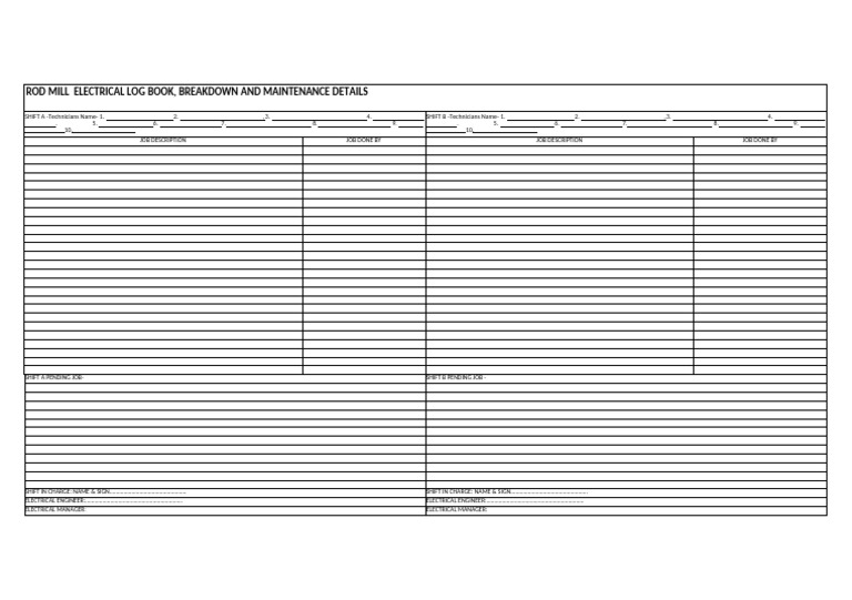 Rod Mill Electrical Log Book | PDF