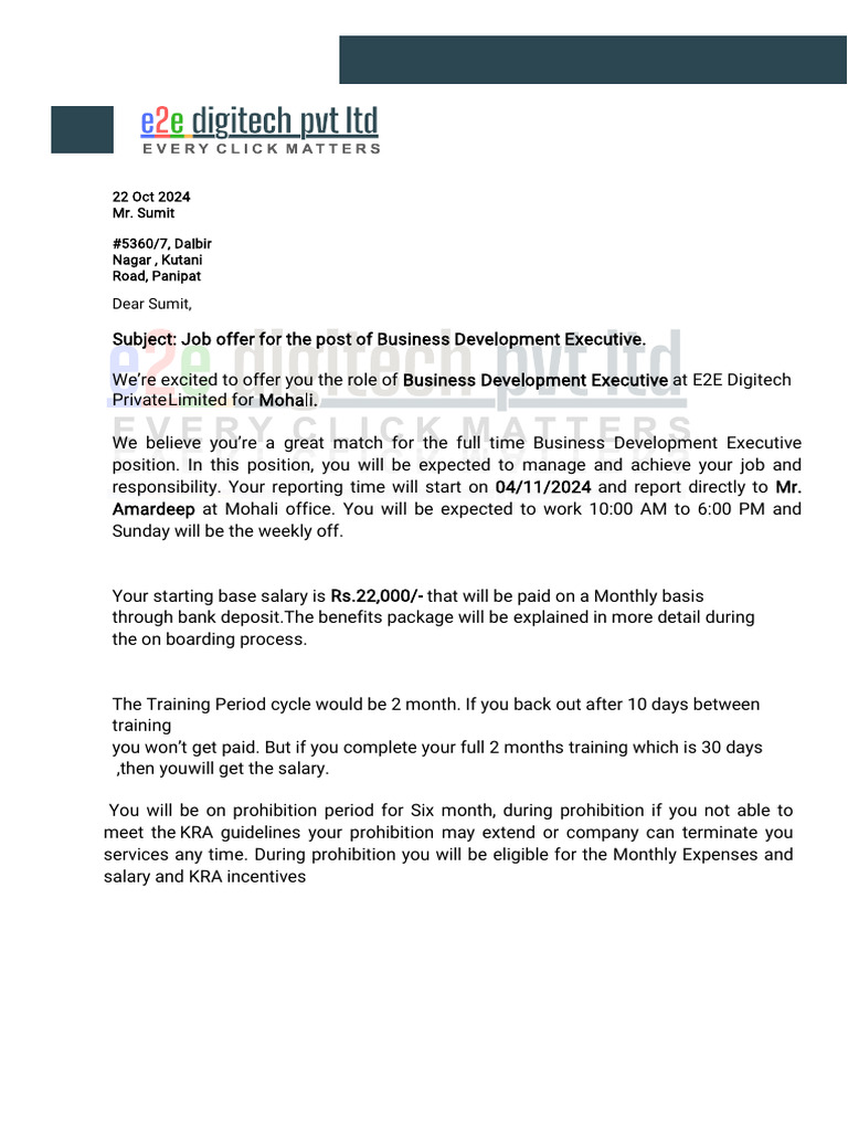Offer Letter - Signed | PDF | Salary