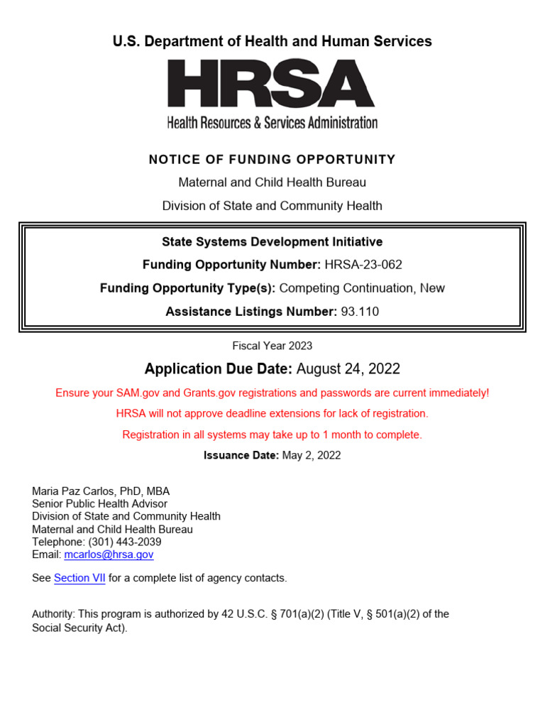 HRSA 2023 SSDI Funding Opportunity | PDF | Health Equity | Territories ...