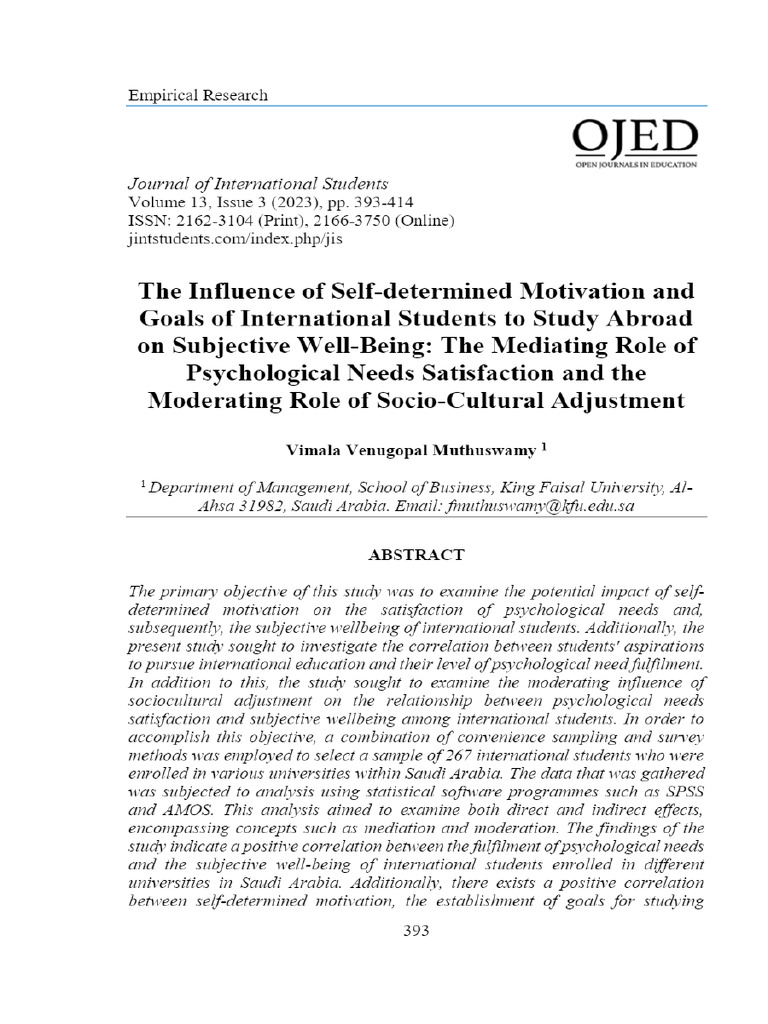View of The Influence of Selfdetermined Motivation and Goals of