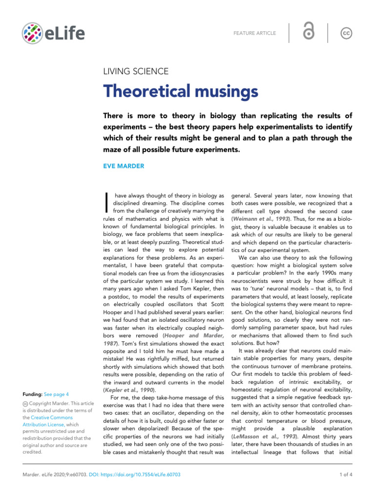2020 Marder Living Science-Theoretical Musings | PDF | Theory | Experiment