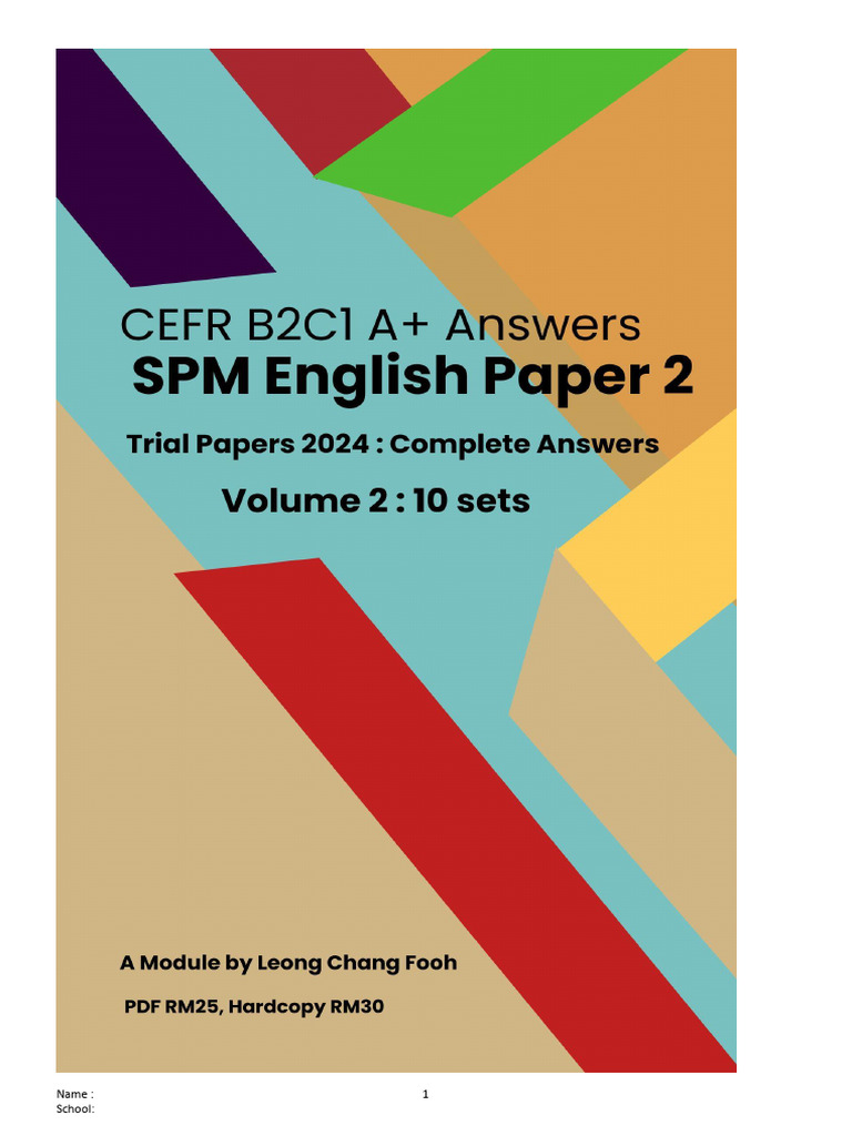 Promo 2024 B2C1 V2 Trial Paper SPM English Paper 2 PDF Physical