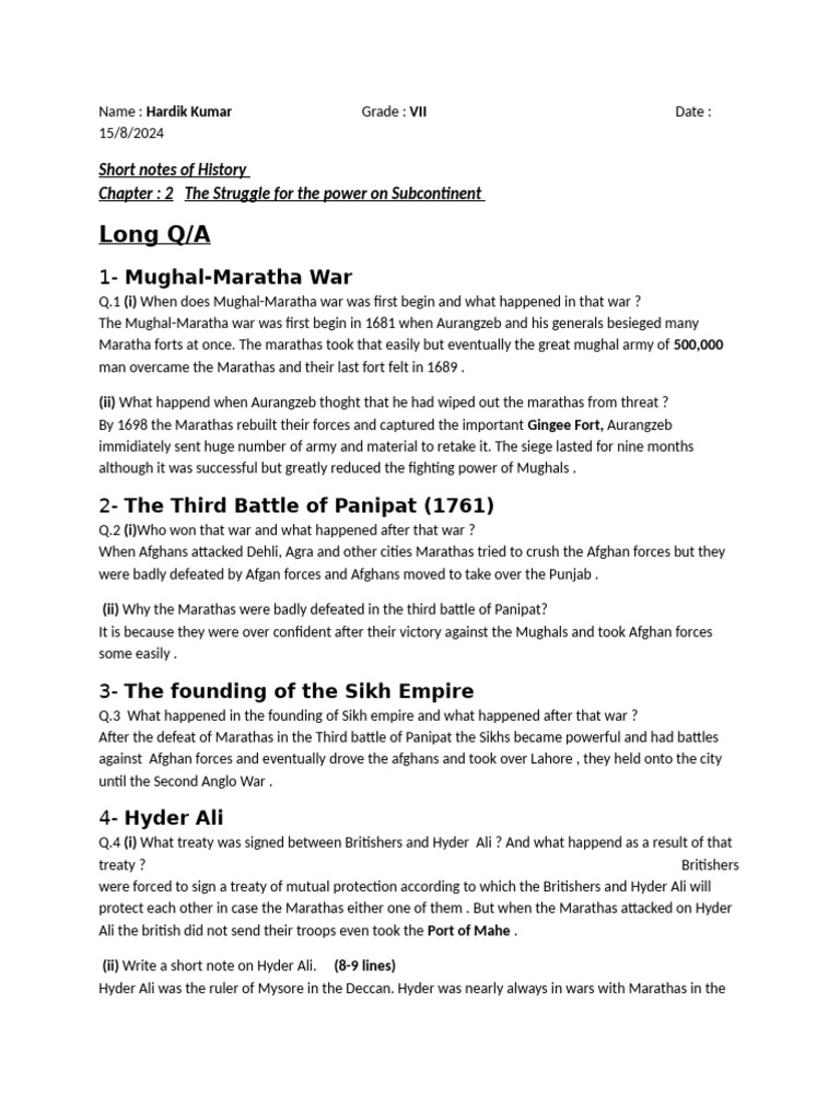 History Notes of Chapter 2 | PDF | Mughal Empire