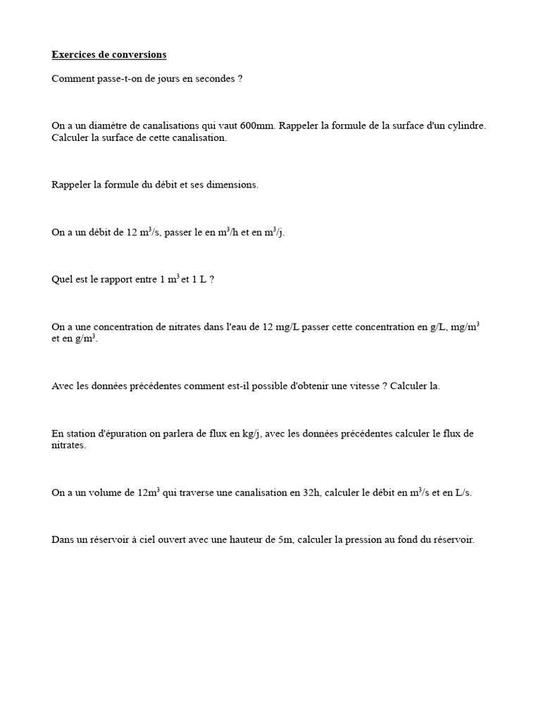 Calculs de volume et débit d'eau | PDF