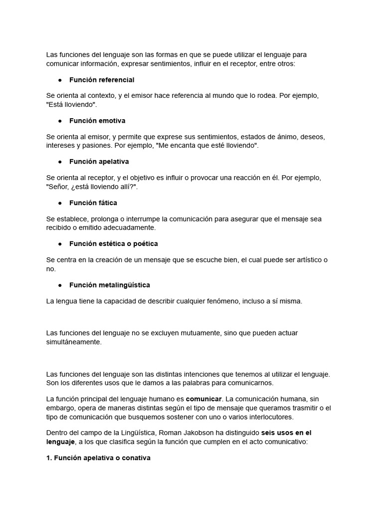 Funciones del Lenguaje: Tipos y Ejemplos | PDF | Comunicación | Lingüística