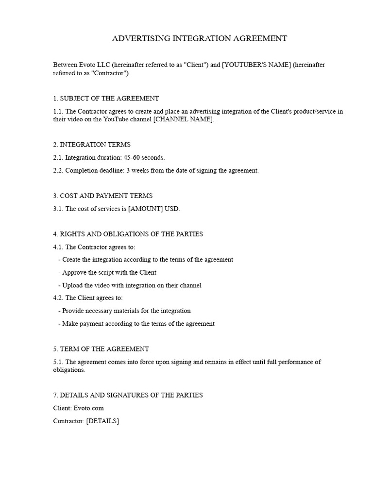 Advertising Integration Agreement | PDF