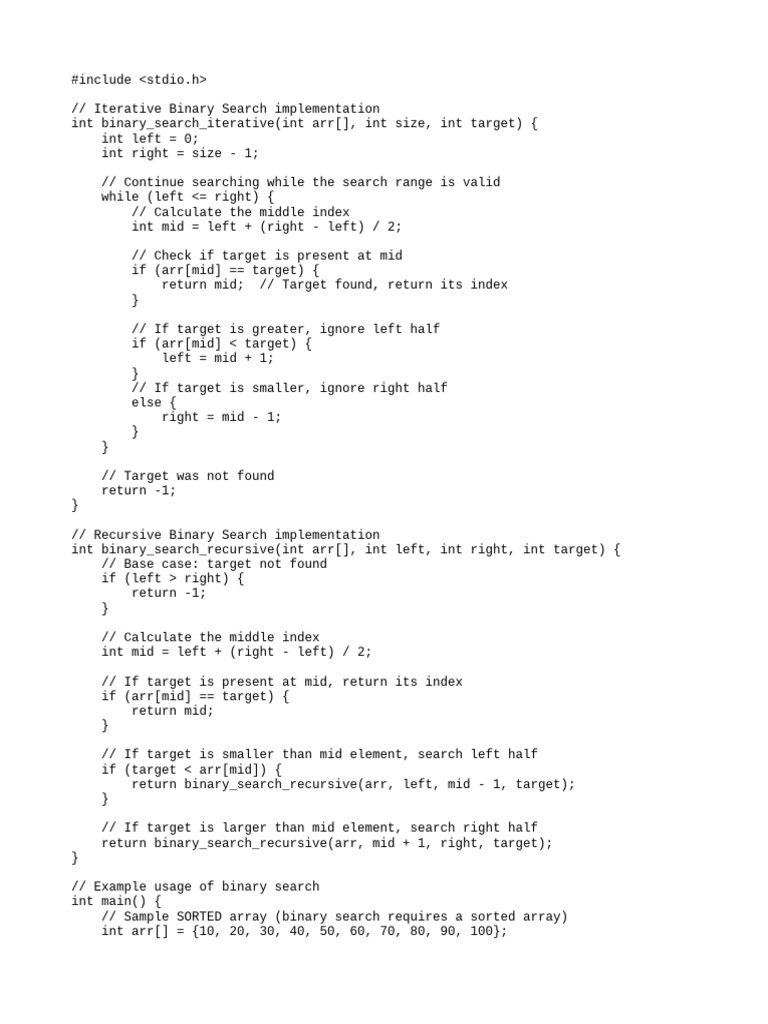 Binary Search C Pdf Computer Programming Software Engineering
