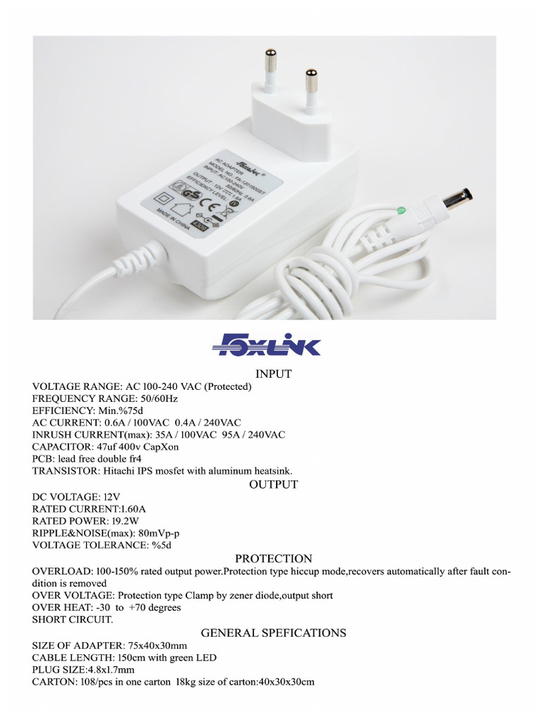 Foxlink FA-1201600ST Spefications | PDF