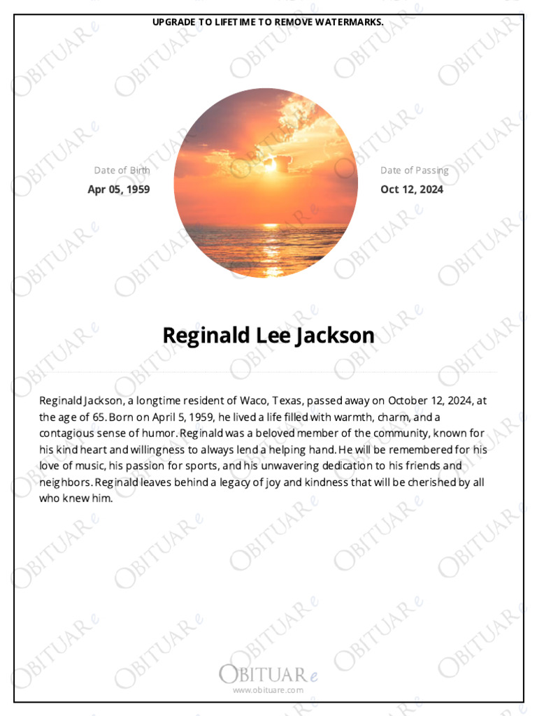 Reginald Jackson Obituary A Life Remembered PDF