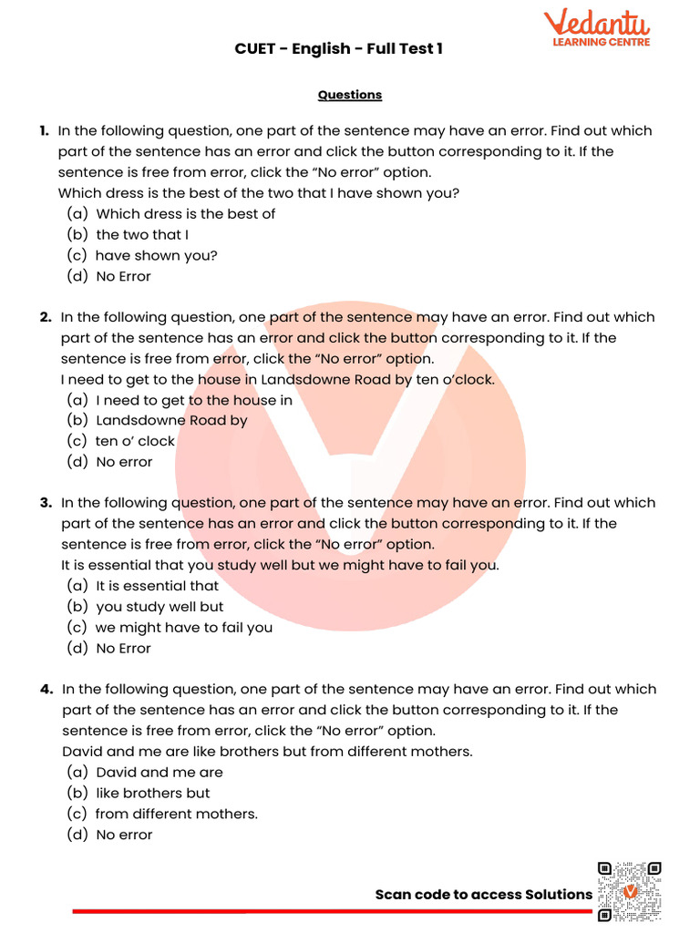 CUET English Full Test 1 Questions | PDF