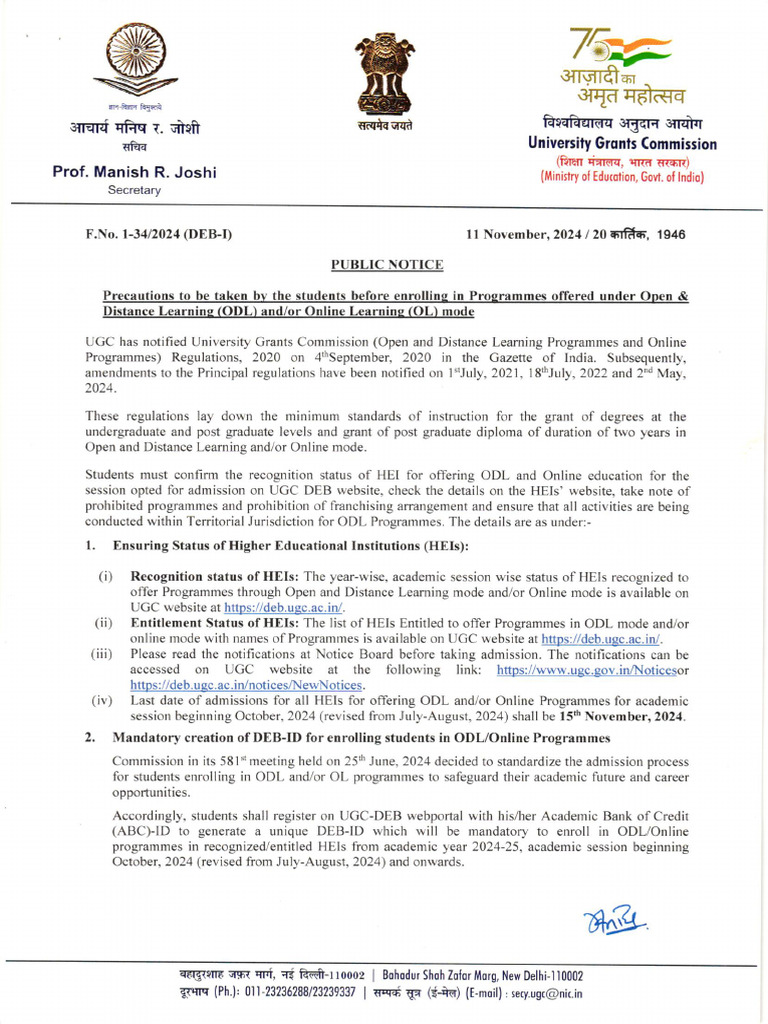 UGC Guidelines for ODL and Online Programs | PDF