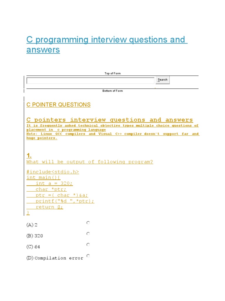 C Prog Interview Q PTR | PDF | C (Programming Language) | Pointer ...