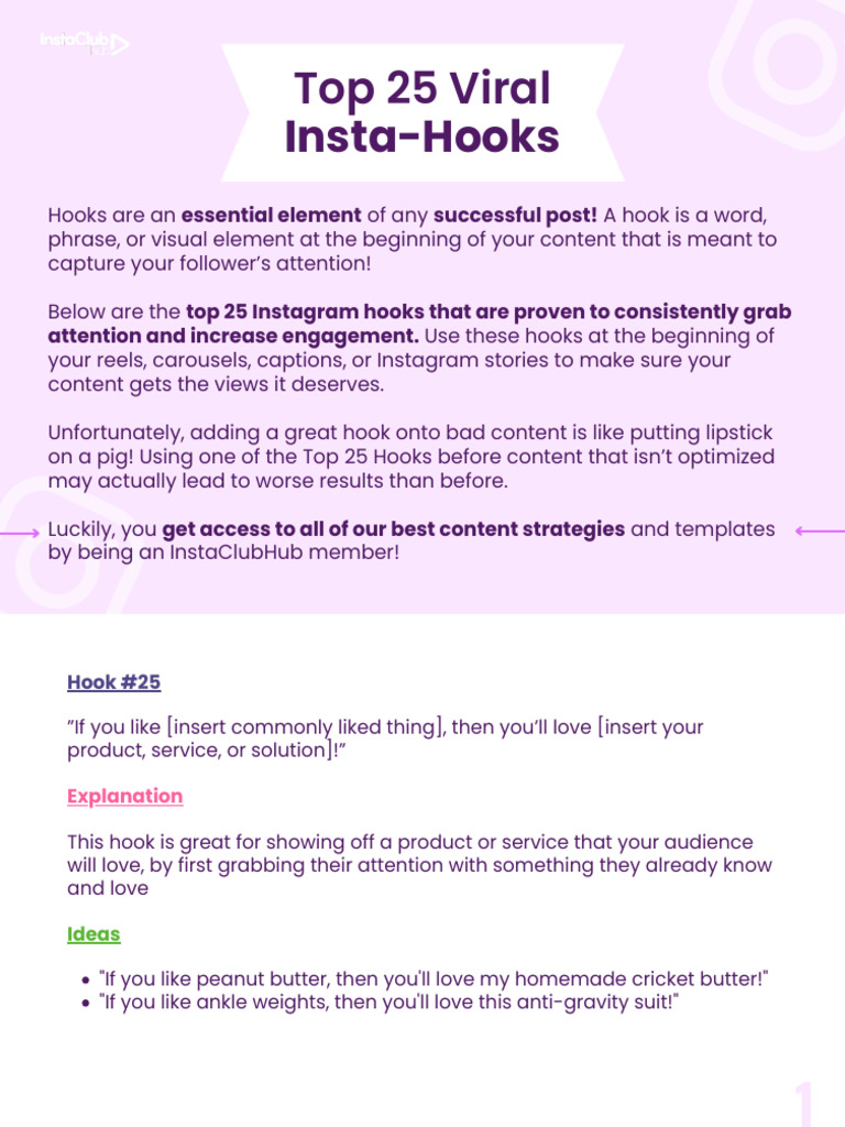 Top 25 Viral Instagram Hooks | PDF