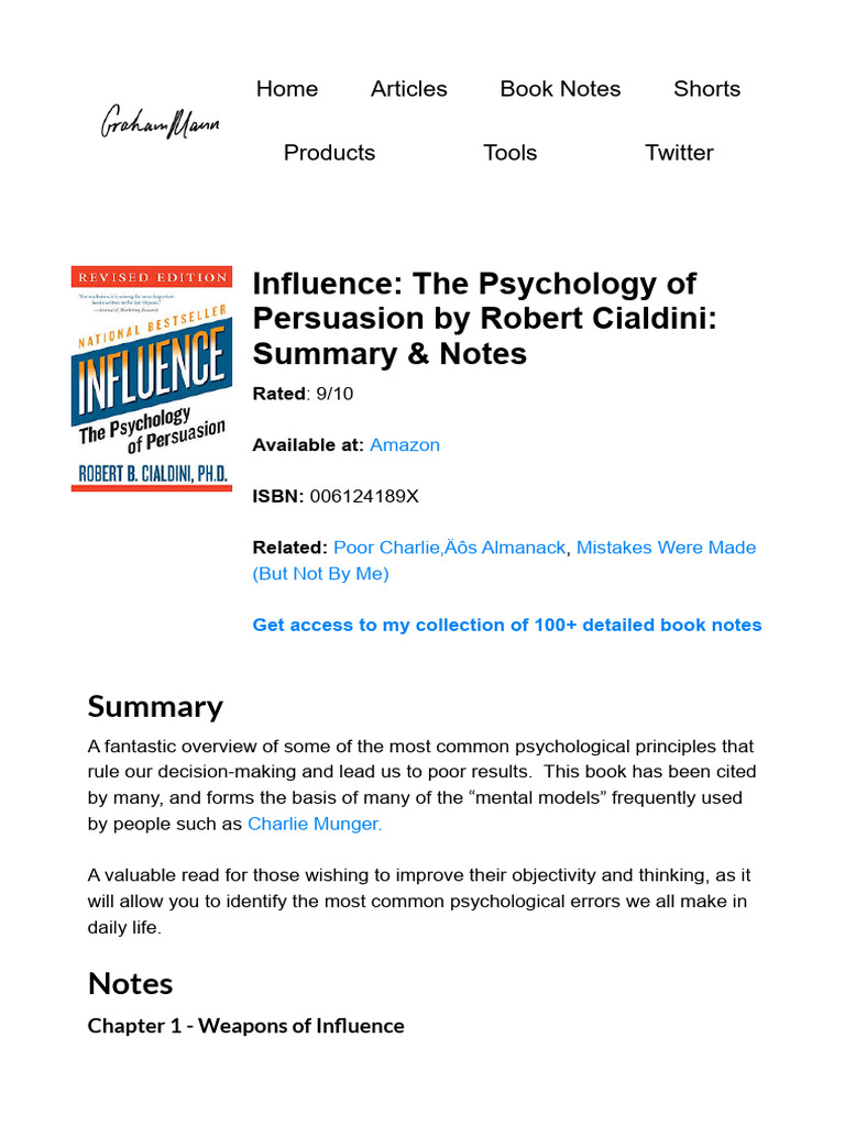 Cialdini's Influence: Chapter 1 Summary | PDF | Psychology | Social ...