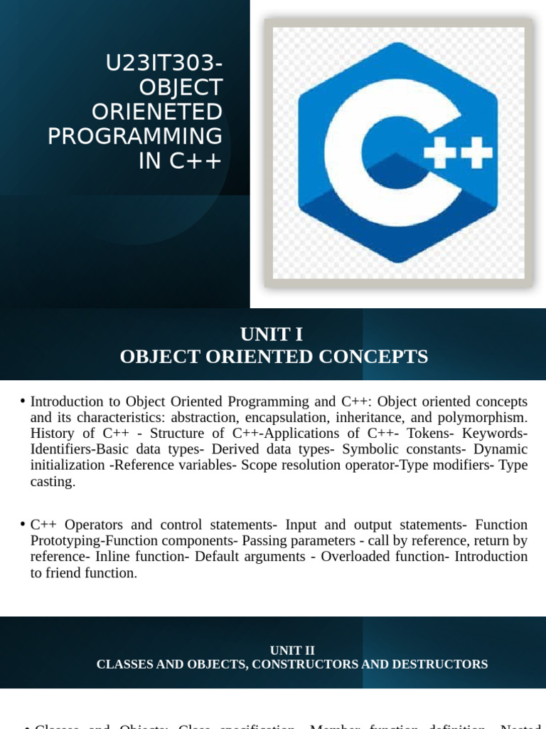 Unit 1 | PDF | C++ | Object Oriented Programming