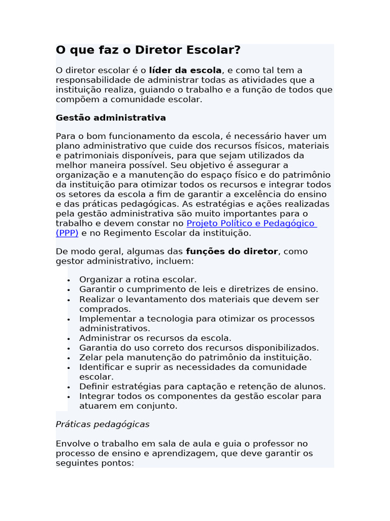 Funções e Desafios do Diretor Escolar | PDF | Pedagogia | Tecnologia ...