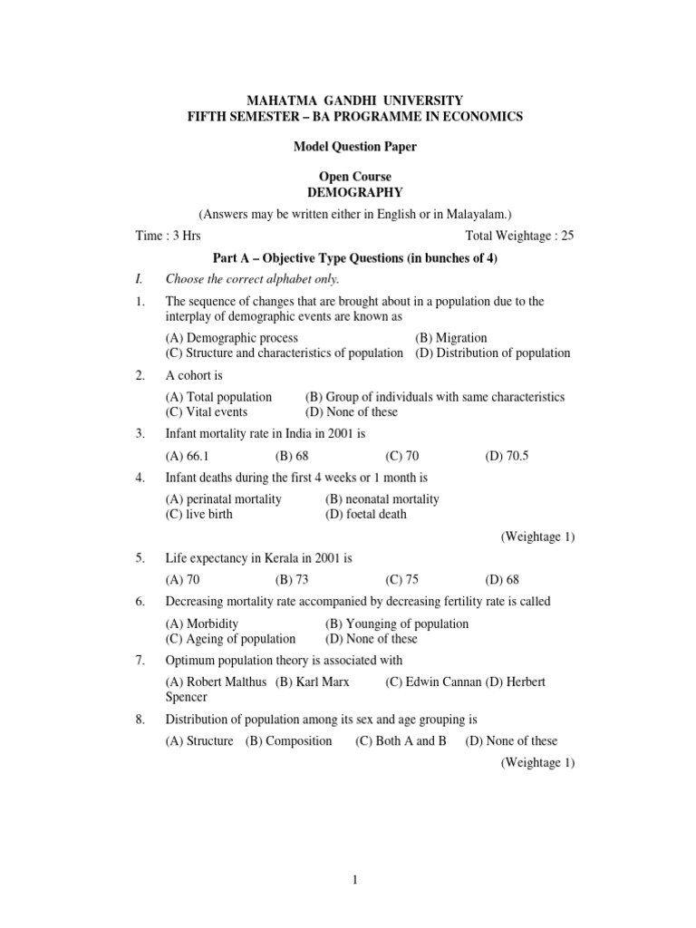 Demography Model Question Paper | PDF | Demography | Environmental ...