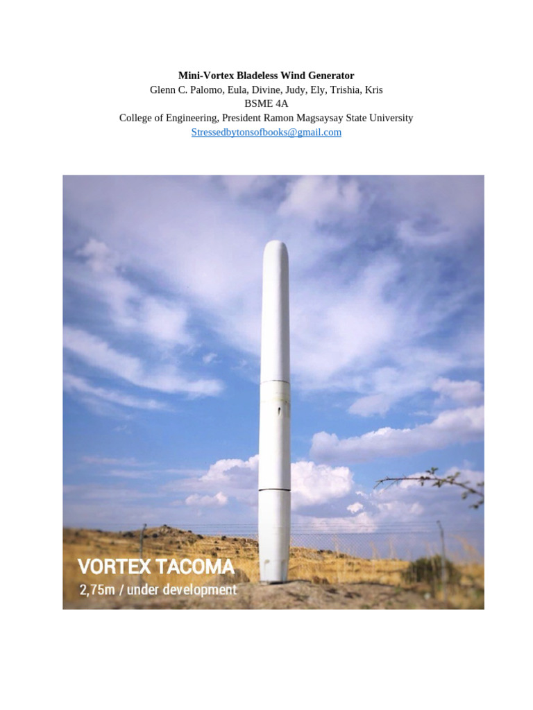 Mini Vortex Bladeless Wind Generator | PDF | Wind Power | Wind Turbine