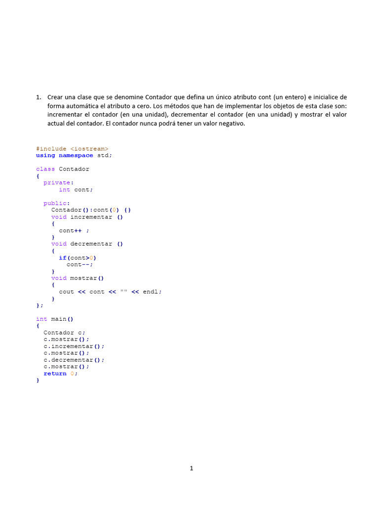 Clases en C++: Contador y Empleado | PDF | C ++ | Objeto (informática)