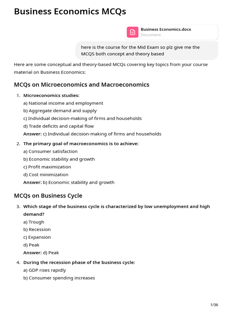 Business Economics MCQs for Exam Prep | PDF | Elasticity (Economics ...