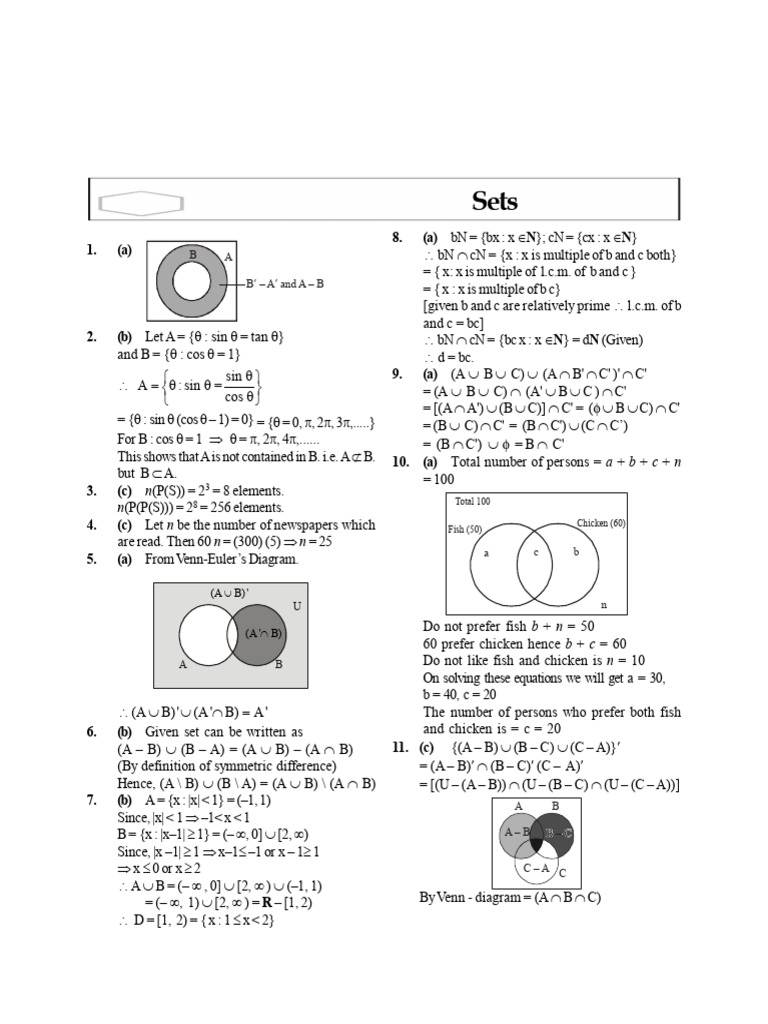 Set Theory and Venn Diagram Solutions | PDF | Mathematics ...
