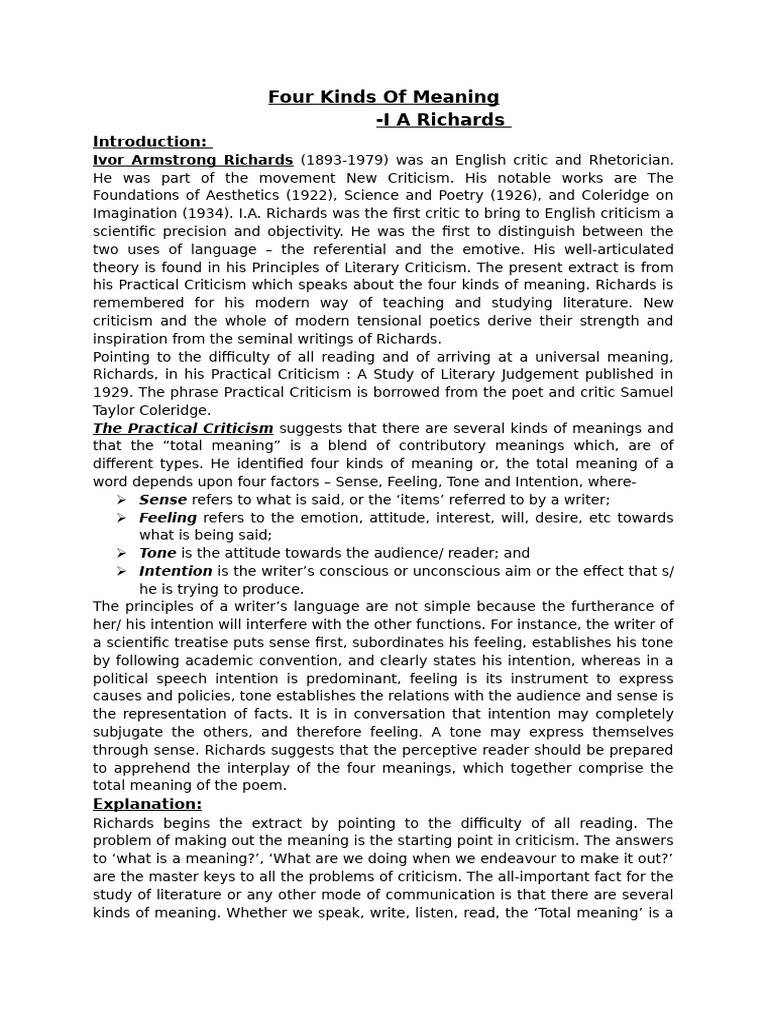 Four kinds of meaning by richards pdf attitude psychology intention