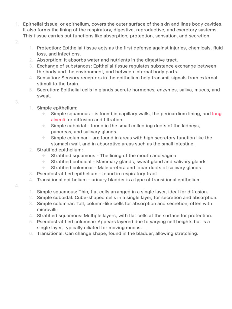 Functions and Types of Epithelial Tissue | PDF | Epithelium | Bone
