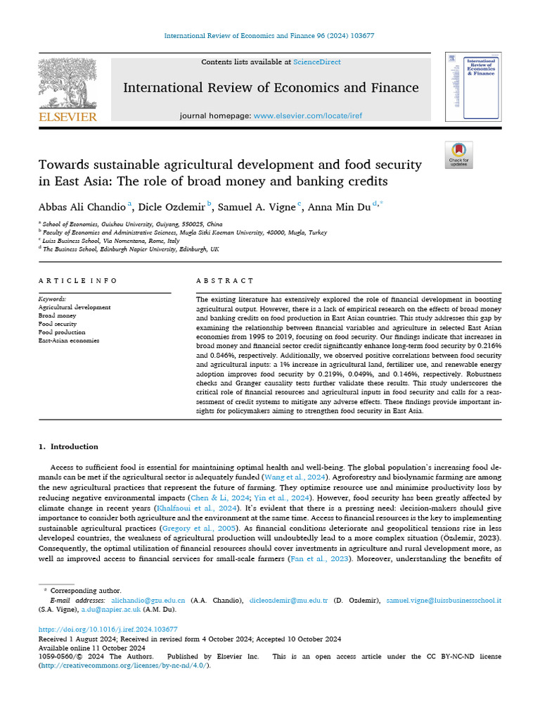 Towards Sustainable Agricultural Development and Food Security in East ...