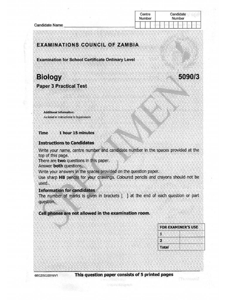 g12 Biology p3 2016specimen | PDF