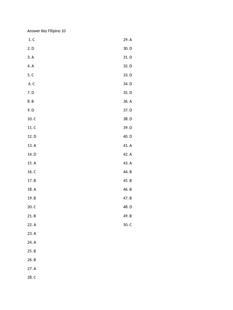 Filipino 10 Answer Key | PDF