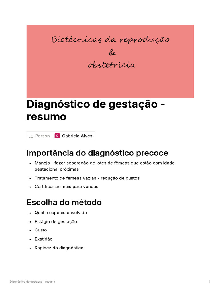Diagnóstico de Gestação - Resumo | PDF | Gravidez | Especialidades médicas