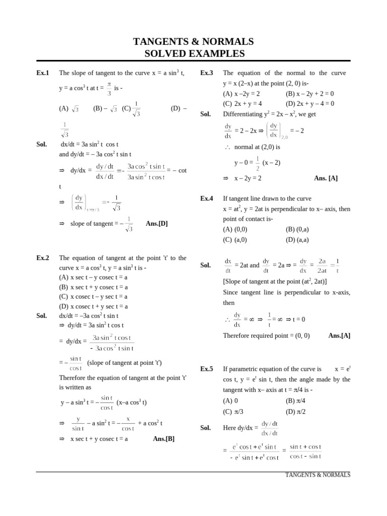 Tangents and Normals in Curves | PDF | Tangent | Slope