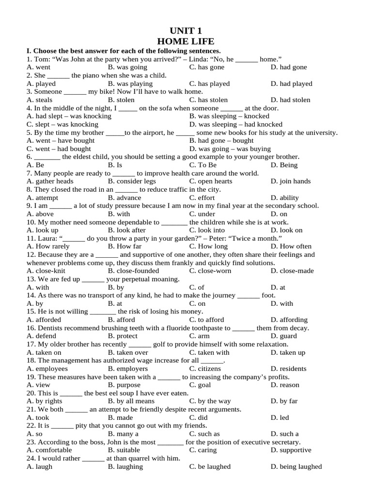 Bai Tap Bo Tro Tieng Anh 12 Unit 1 HOME LIFE K | PDF | Family | Social ...