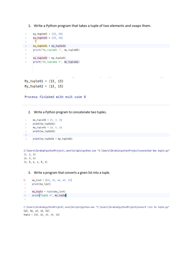 Python Tuple Manipulation Programs | PDF