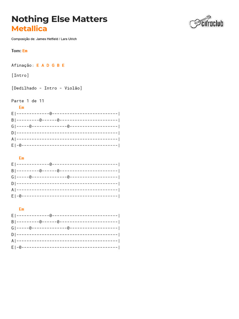 Cifra Club - Metallica - Nothing Else Matters | PDF | Guitarras ...