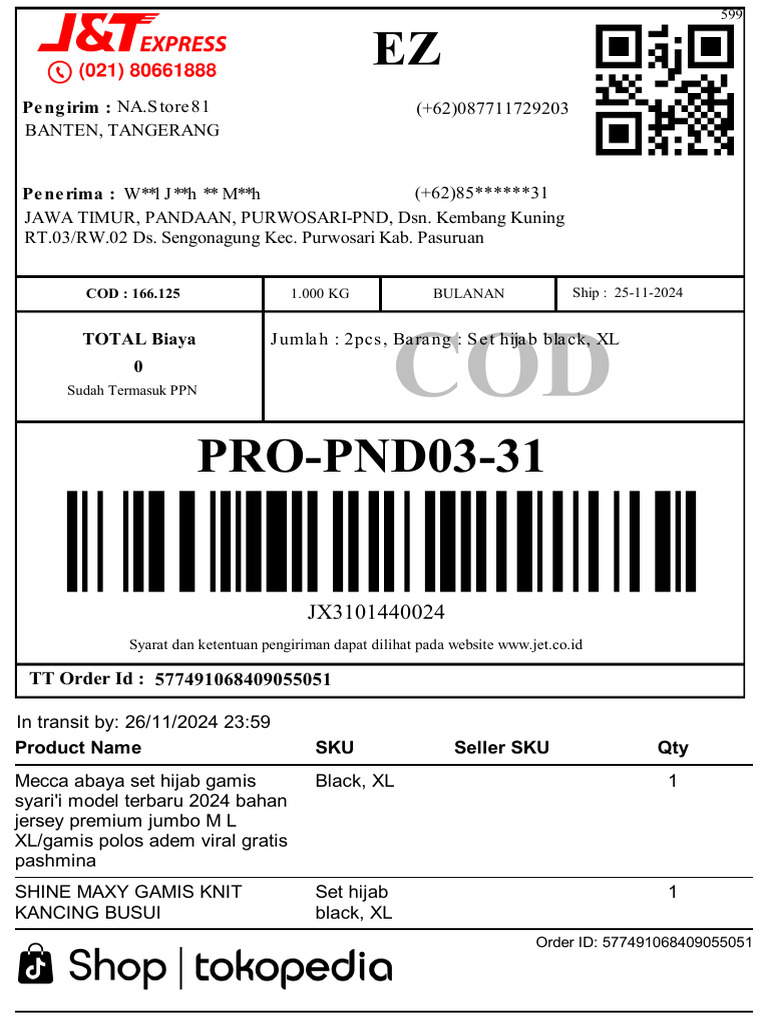 Gamis Hijab Order Details and Shipping | PDF