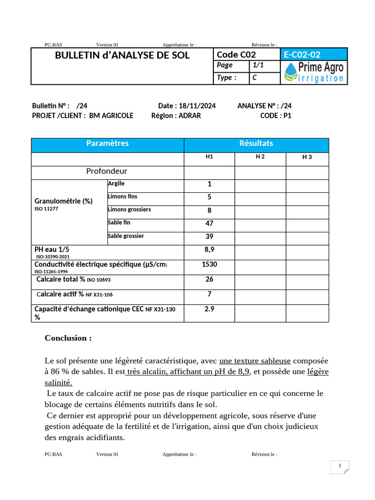 Analyse des sols pour BM Agricole | PDF | Limon | Matériaux