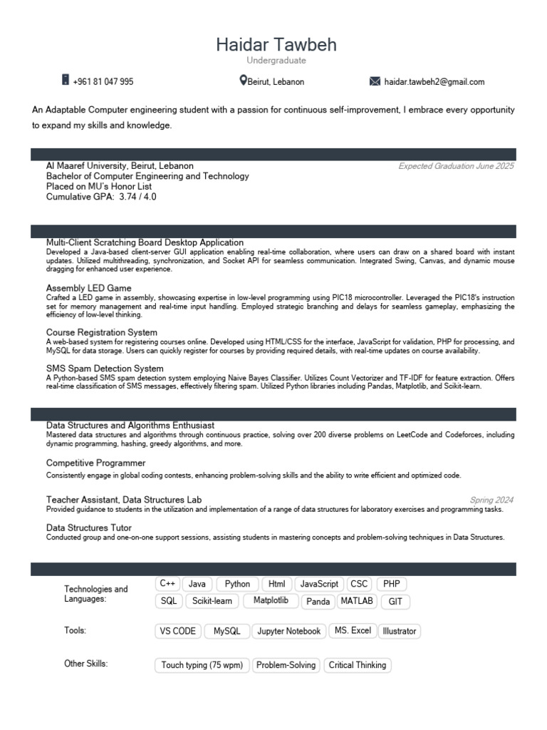 Computer Engineering Student Profile | PDF | Computer Programming | Php
