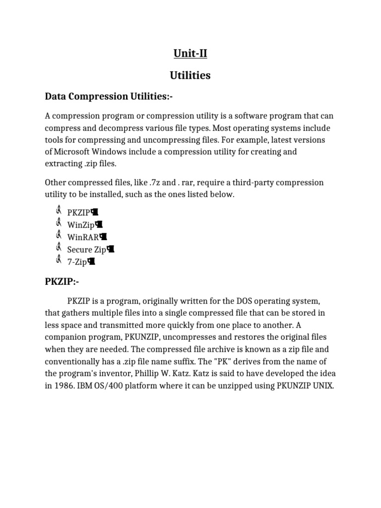 Unit-II Utilities | PDF | Zip (File Format) | Data Compression