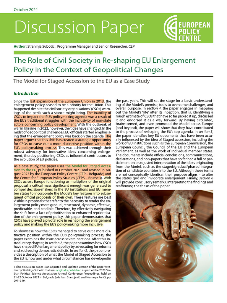 The Role of Civil Society in Re Shaping EU Enlargement Policy in The ...