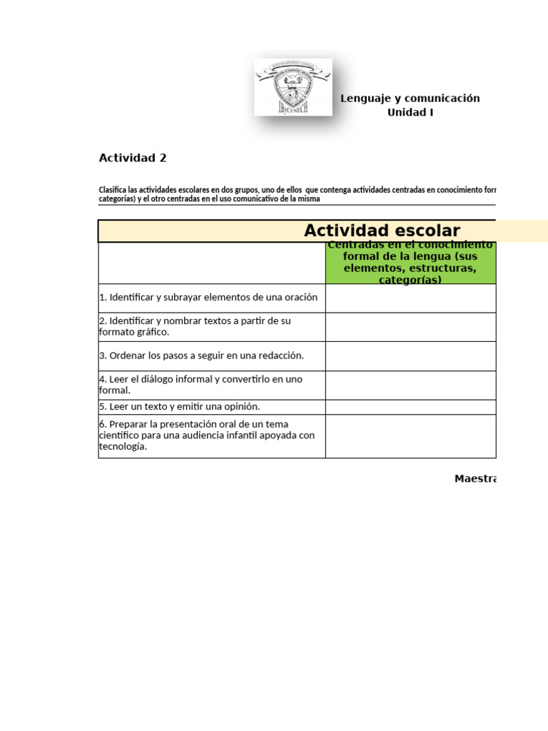 Recurso 2 Clasificaciã N De Actividades Escolares Pdf