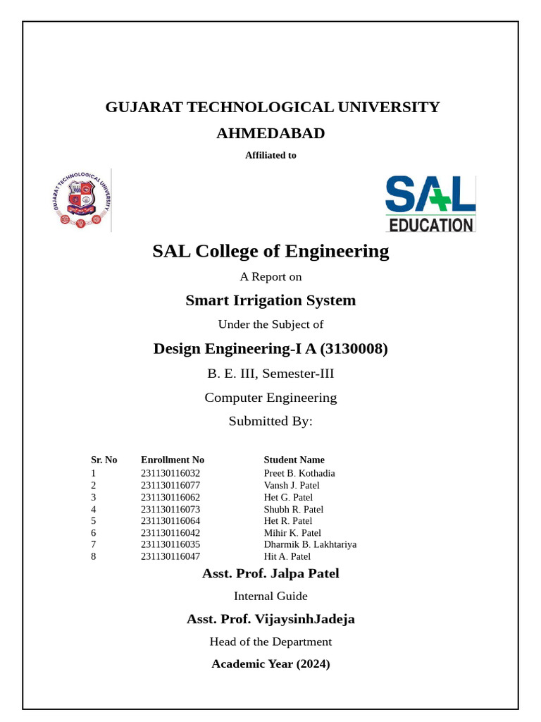 Smart Irrigation System Project Report | PDF | Agriculture | Irrigation